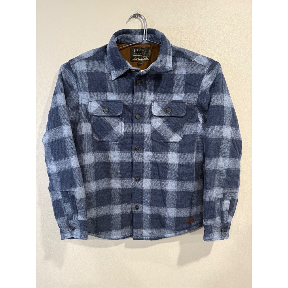 Jachs NY‎ Mens Blue Buffalo Plaid Sherpa Lined Flannel Shirt Jacket Wool Blend M